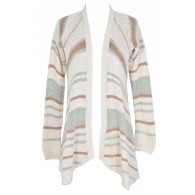 Soft Stripes Cardigan Sweater in Aqua/Taupe Stripe